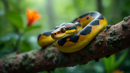Obraz premium Reticulated Python in Rainforest