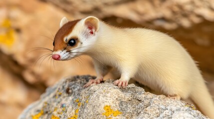 Ermine Explores Rocky Terrain Under the Gentle Sunlight of Winter Afternoons