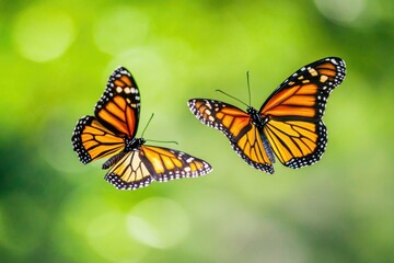Obraz premium Two monarch butterflies in flight, natural beauty