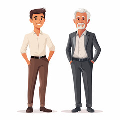 Young and Senior Men Isolated on White Background Vector Illustration