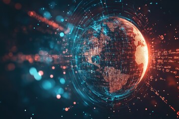 Abstract digital background with a globe and binary code, symbolizing the concept of global network technology Generative AI