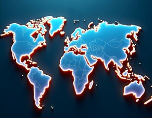 Futuristic World Map Blue Globe of Earth with Continents Global Business and Communication