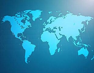 Fototapeta premium Futuristic World Map Blue Globe of Earth with Continents Global Business and Communication