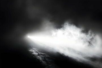 The light of a car headlights breaking through the fog4k image