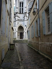 Old wooden door on cobble street - Old town - Chartres - Eure et Loir - France