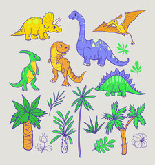 Naklejka premium Cartoon dinosaurs set, vector illustrations