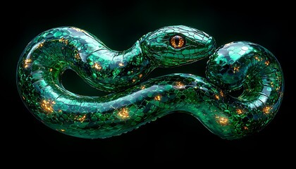 Fototapeta premium Vivid Green Snake with Striking Orange Eyes 
