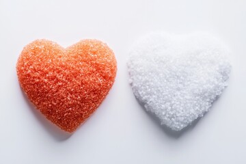 Fototapeta premium Two heart-shaped sugars sit side by side