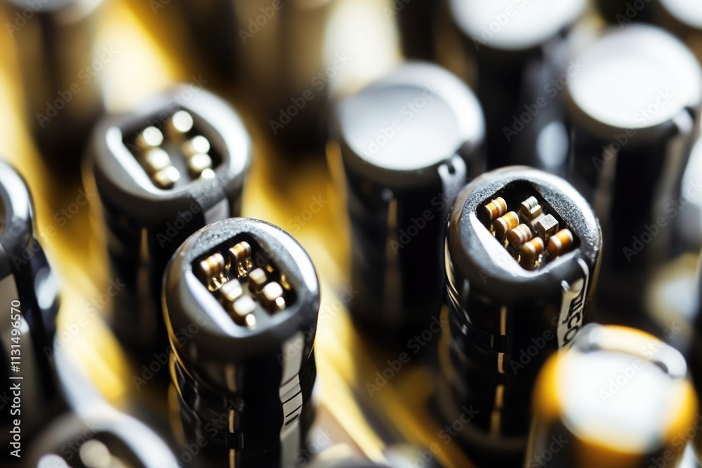 Poster a close-up shot of various electronic components on a surface, possibly for use in documentation or 