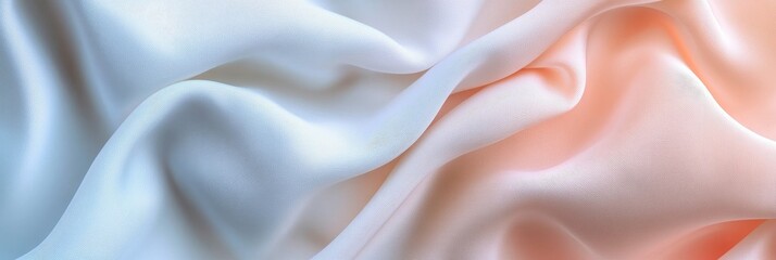 Fototapeta premium A smooth, gentle abstract background featuring flowing fabric in soft white and light peach tones, ideal for copy space