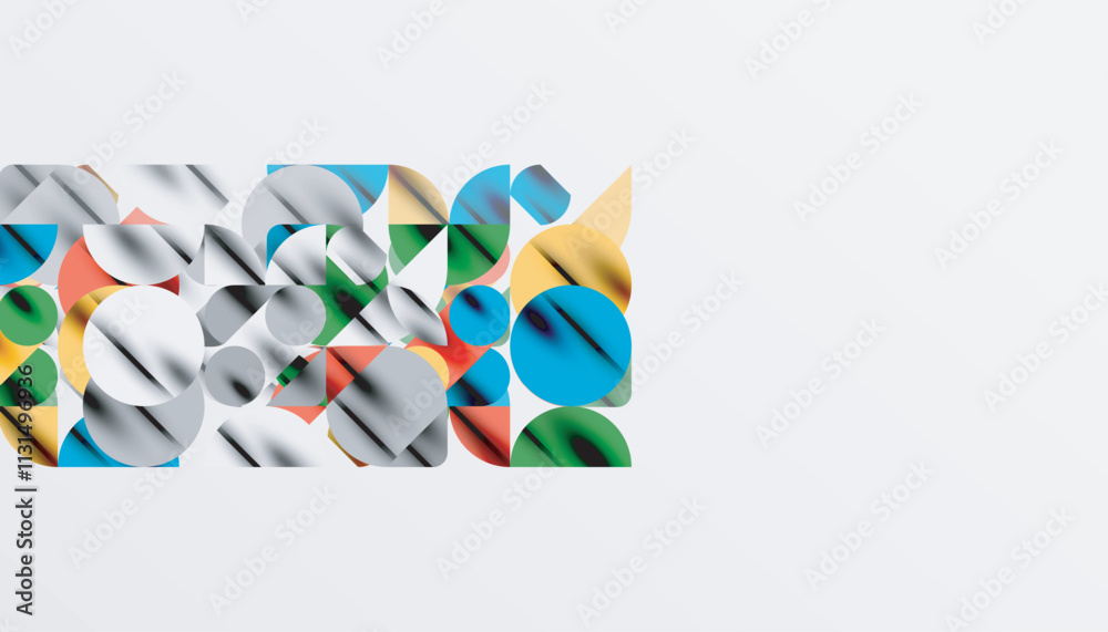 Poster color beautiful circles, semi circles, squares and round triangles. geometric mosaic style pattern a