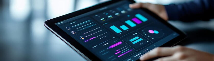Obraz premium Graphical user interface of profitability tools on a tablet, business analysis, intuitive design
