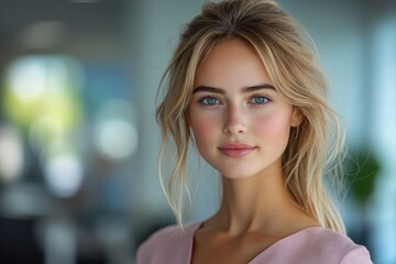 Obraz premium A beautiful blonde woman with blue eyes posing for a photo shoot