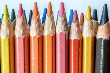 Fototapeta premium A set of colorful pencils laid out side by side, ideal for art classes or craft projects