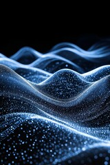 Obraz premium Glowing blue particles form undulating waves.