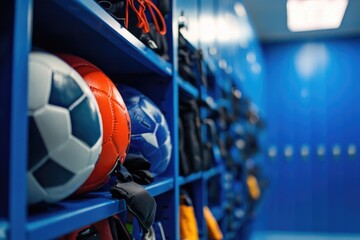 A soccer ball on a shelf in a locker, perfect for sports-themed imagery or storage-related concepts