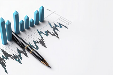Financial data visualization with blue bars and pen