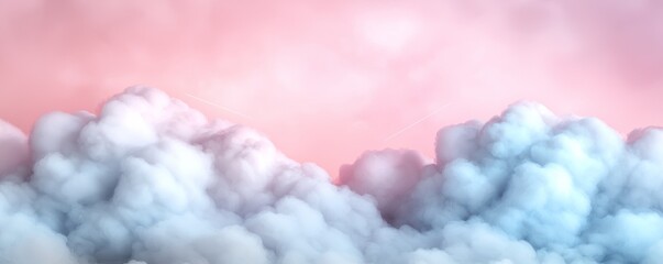Fototapeta premium Pink and Blue Dream Cloudscape 3D Rendered Soft Clouds, Pastel Sky, Airy Composition