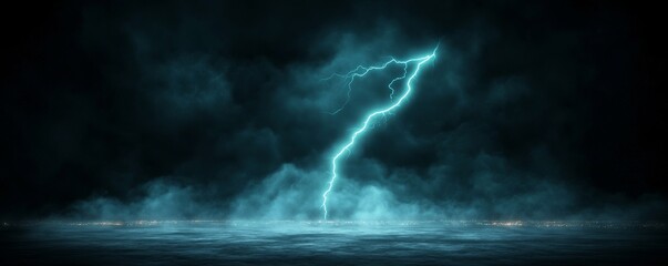 Fototapeta premium Nightfall Teal Lightning Strike Over Coastal City