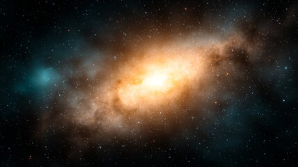 Obraz premium Cosmic Nebula Golden Core, Starry Surroundings, Deep Space Fantasy