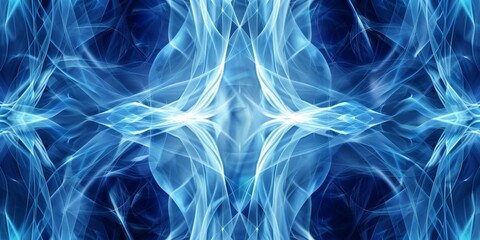 Obraz premium Abstract background with ethnic ornament and intersecting blue lines, smooth texture.