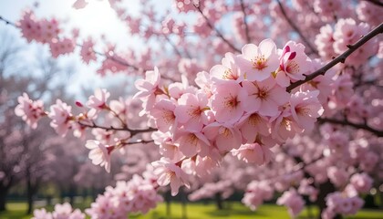 Obraz premium Cherry blossom branches in full bloom creating a beautiful decorative background 