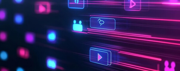 Holographic social media interface, glowing immersive communication visuals, innovative tech design