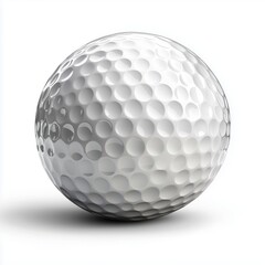 Realistic white golf ball with dimpled surface under sharp lighting on a bright white background