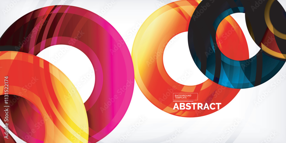Poster bright colorful circles with light effects. abstract background