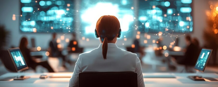 Virtual business networking hub, interactive holographic connections, professional modern vibe