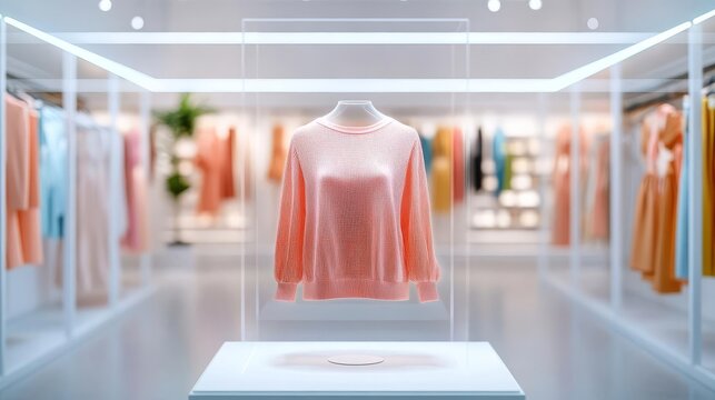 Virtual fashion boutique, interactive holographic wardrobe previews, sleek retail innovation