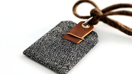 A tag with a brown cord hanging from it