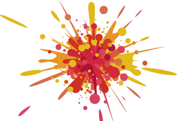 Colorful Paint Splatter Explosion, Transparent Background, Yellow-Red-Orange