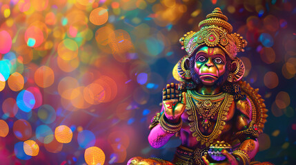 Fototapeta premium Ornate Hanuman Statue Against Bokeh Background