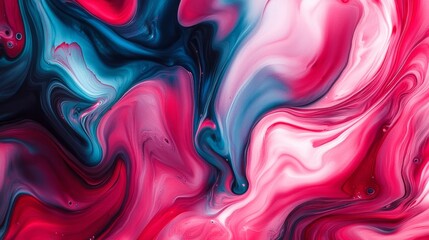 Obraz premium A vibrant blend of swirling pink, red, and blue hues in an abstract fluid art composition, perfect for dynamic and creative backgrounds