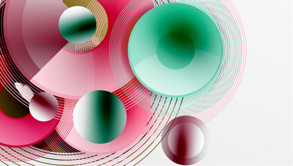 Sleek vector design with overlapping circles in vibrant colors and smooth gradients. Dynamic composition with depth, symmetry, and minimalistic elegance on a light background