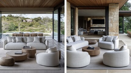 Fototapeta premium Modern Minimalist Living Room Overlooking Serene Landscape
