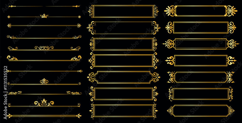 Fototapete set of decorative vintage frames and borders set. gold ornate vintage frames and scroll elements. cl