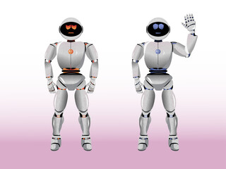 AI robot humanoid machine in two positions help and danger, Artificial intelligence Technology helpful dangerous assistant  for everyone. Risks and Dangers of Artificial Intelligence (AI)	