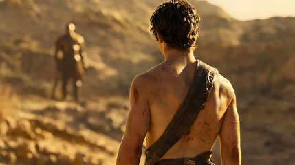 David versus Goliath, the historic battle between the mighty Goliath and the young David. With God's help, David triumphed over the giant, a pivotal event in the Bible.