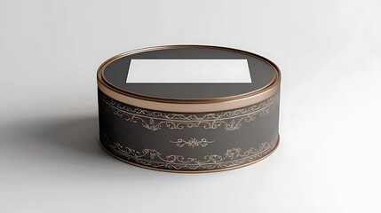 Elegant Round Tin Box Ornate Design Gold Accents Mockup