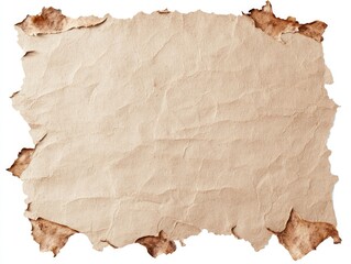 Fototapeta premium Old crumpled paper with burnt edges isolated on a white background.