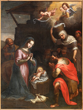 Spello - The painting of  Nativity in church Chiesa di San Severino by Giacinto Boccanera from 18. cent.
