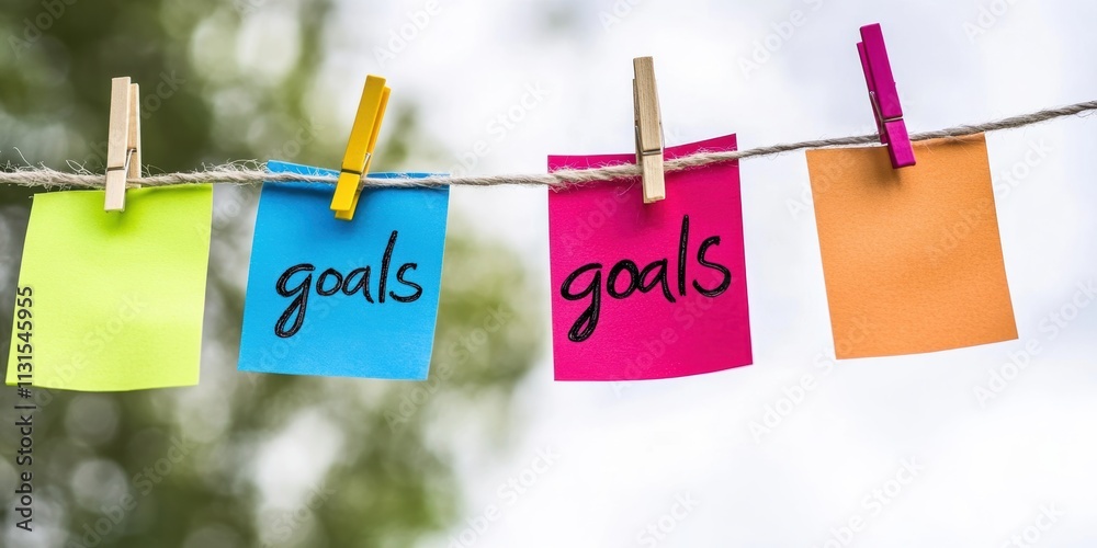 Poster a vibrant display of colorful sticky notes labeled with personal goals highlights diverse ambitions 
