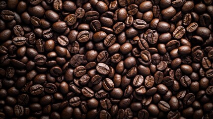 Obraz premium Close-up of roasted coffee beans on dark textured background
