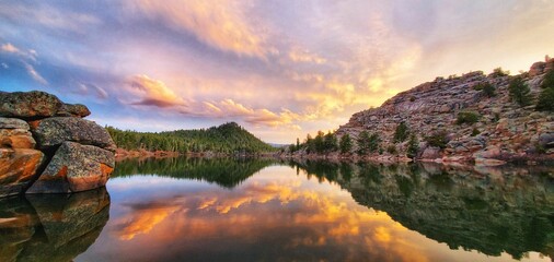 sunset reflections alpine lake colorado boulders front range national forest © Jessica