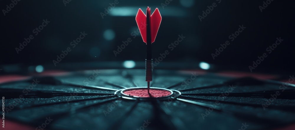 Aufkleber a closeup of a colorful dartboard shows a red dart hitting the bullseye, symbolizing goal achievemen