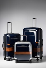 Fototapeta premium modern stylish luggage set showcased clean minimalist background emphasizing sleek designs sophisticated colors, baggage, suitcase, travel, bag, hard, carry