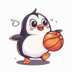 Obraz premium cute Penguin playing basket ball cartoon vector icon illustration