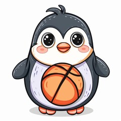 Obraz premium cute Penguin playing basket ball cartoon vector icon illustration